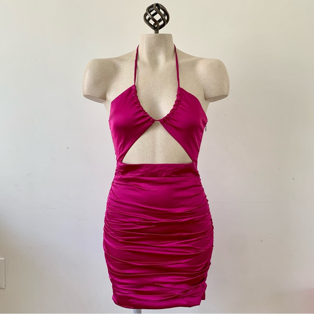Dolls Kill Hot Pink Satin Cutout Mini Dress S - Picture 6 of 7